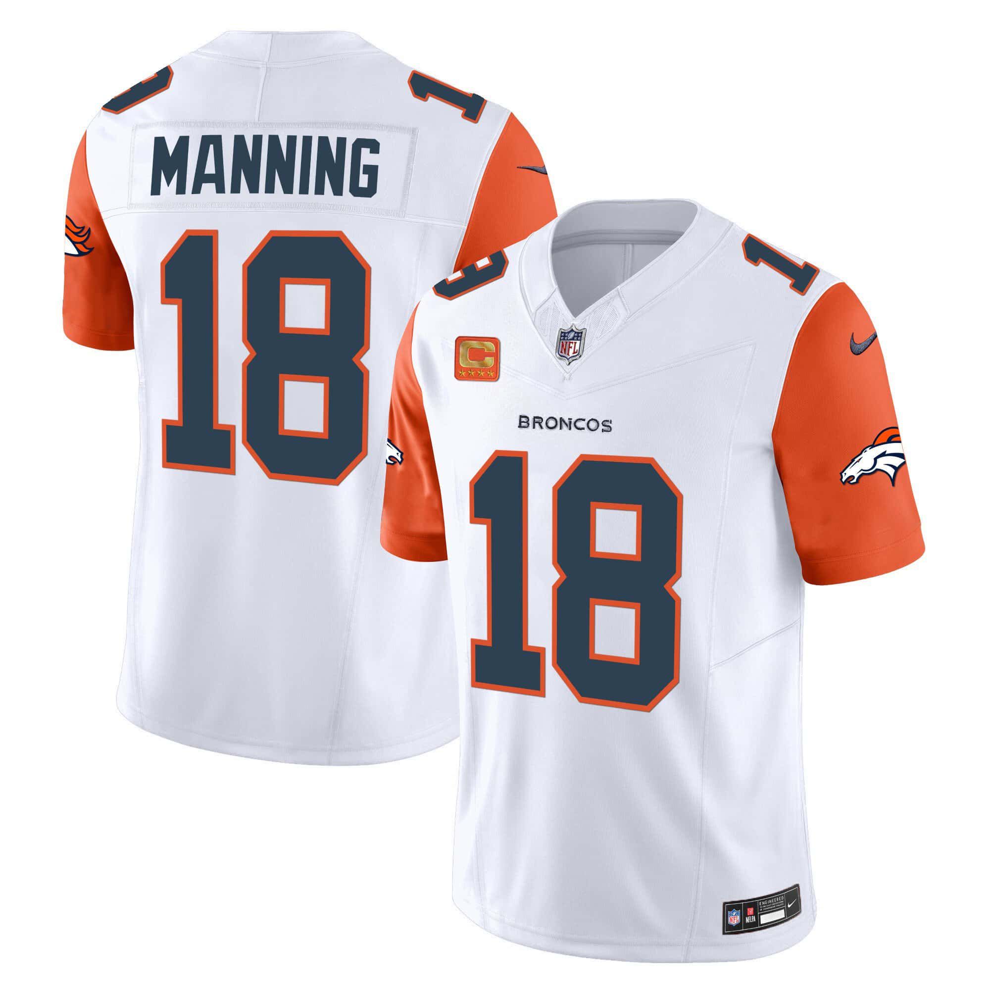 Men Denver Broncos #18 Manning White 2024 Nike Vapor Limited NFL Jersey style 2